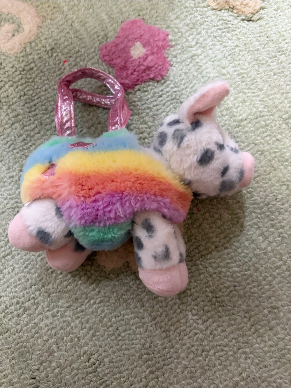 Rainbow Plush Pig Toy in Carrier